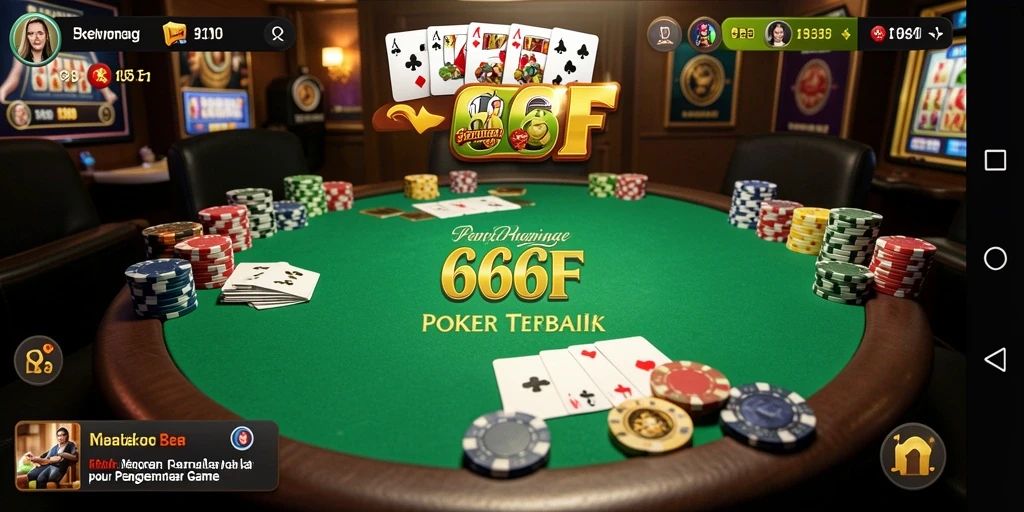 Screenshot utama gameplay Poker dari 666F, menampilkan momen seru di meja.