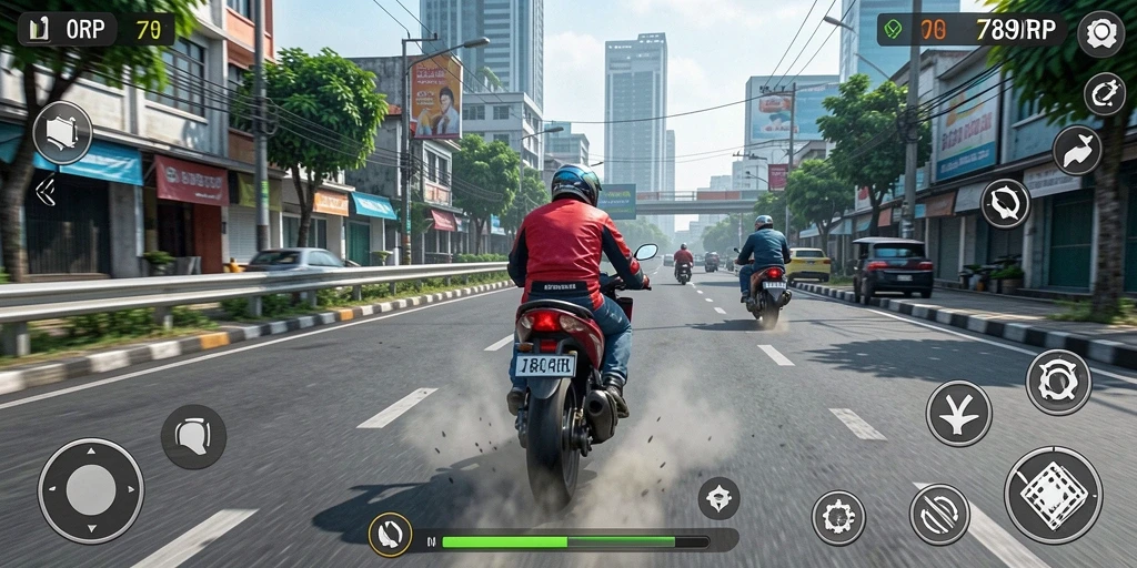 Tampilan gameplay seru dari 789RP dengan balapan motor yang mendebarkan.