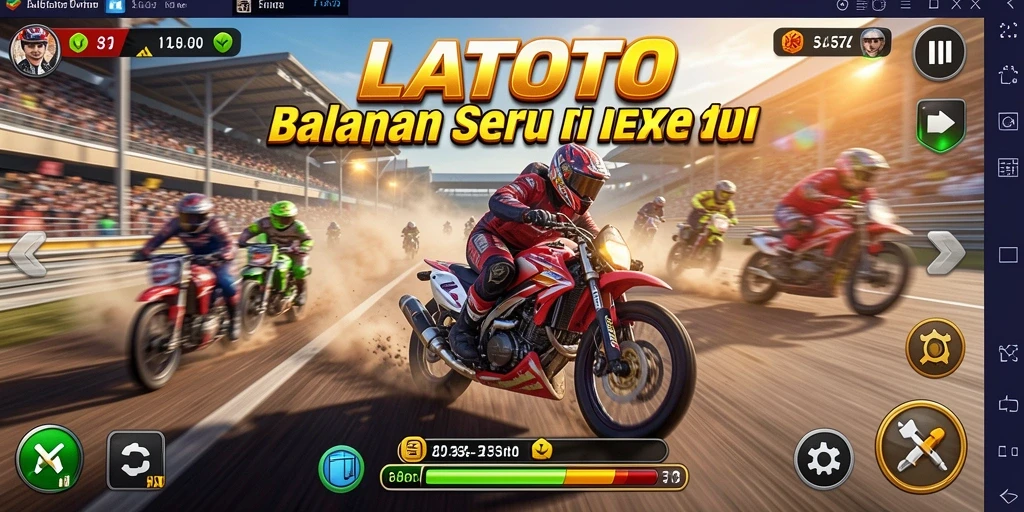 Gameplay LATOTO menampilkan balapan seru di trek yang menantang.