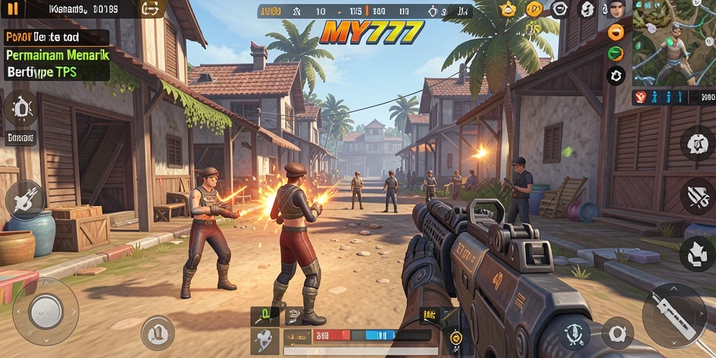 Tangkapan layar MY777 menampilkan aksi seru dalam gameplay TPS.