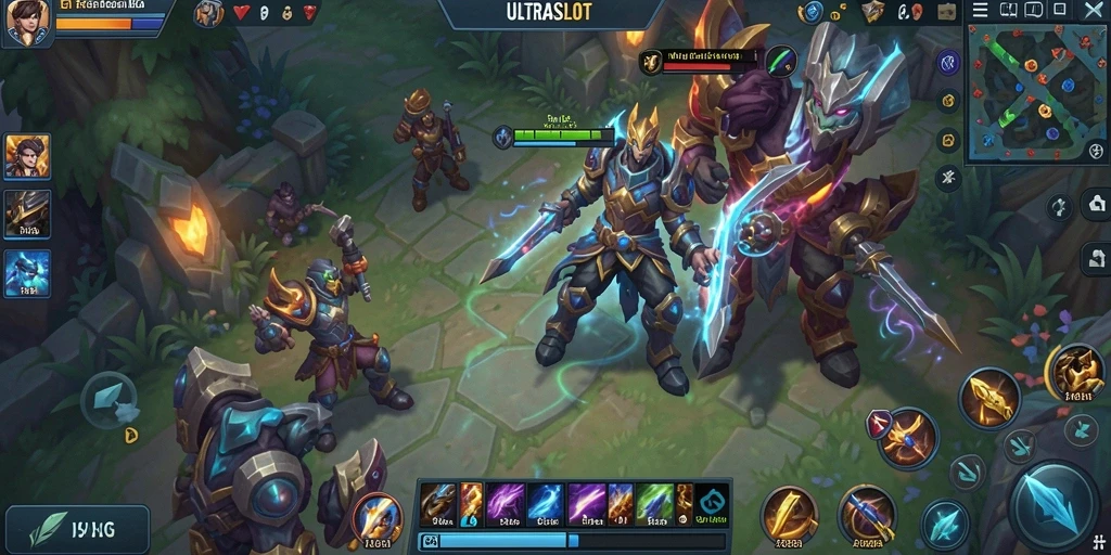 Tampilan gameplay seru ULTRASLOT dalam aksi MOBA.